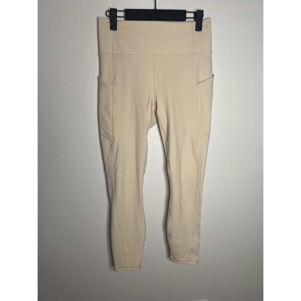 Fabletics PureLuxe Leggings Wm Med Beige High Rise Pocket Yoga Athleisure Gym